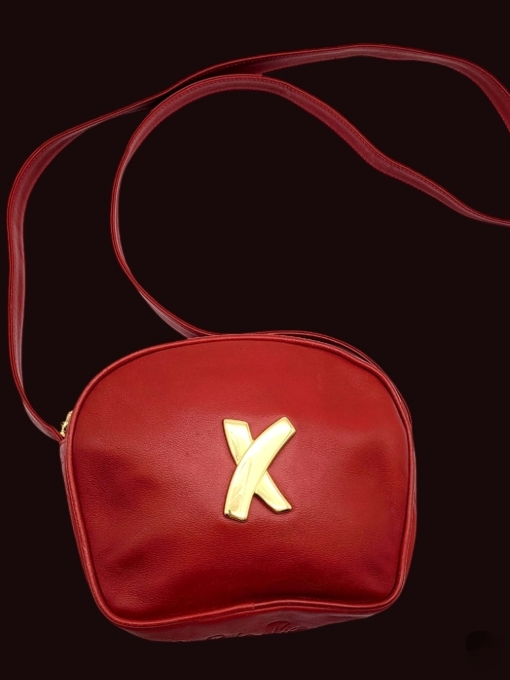 Vintage Paloma Picasso Red Leather Crossbody Bag With Gold Accent - Picture 3 of 4